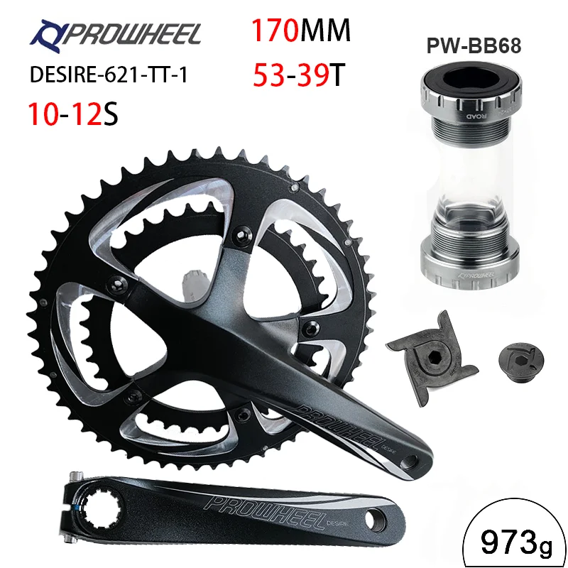 

PROWHEEL DESIRE 621 Chainring 130BCD Crankset 53T-39T 170mm Hollow Integrated Crank Support 10-12S Road Bike with Bottom Bracket