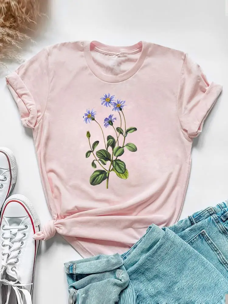 Sweet Watercolor Flower 90s Clothing Short Sleeve Tee Top Summer Graphic T Shirt Women Fashion Casual Female Print T-shirt