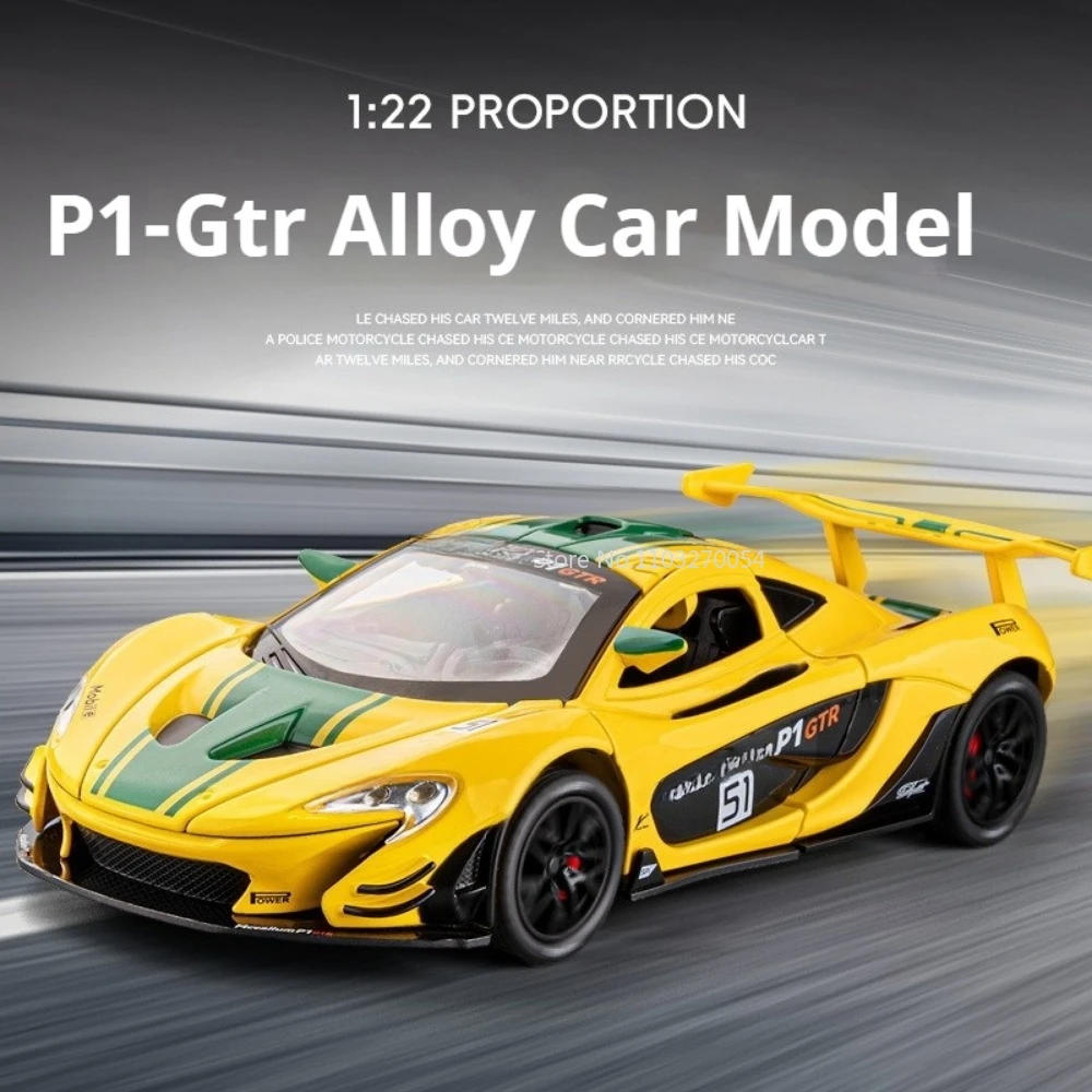 1/22 P1 GTR 모델 자동차 장난감, 합금 다이캐스팅 럭셔리카 로고, 3 문짝 열 수 있음, 사운드 라이트 풀백 모델 장식 축제 선물