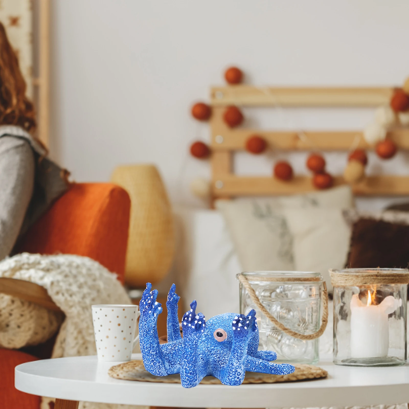 Luminous Simulated Octopuses Figurines Art Crafts Resin Octopus Statue with Middle Finger