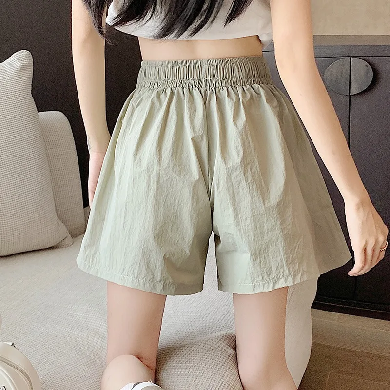Summer New Minimalist Commute Shorts Women's Solid Spliced Button Pocket Drawstring Loose Casual High-waisted Wide Leg Trousers
