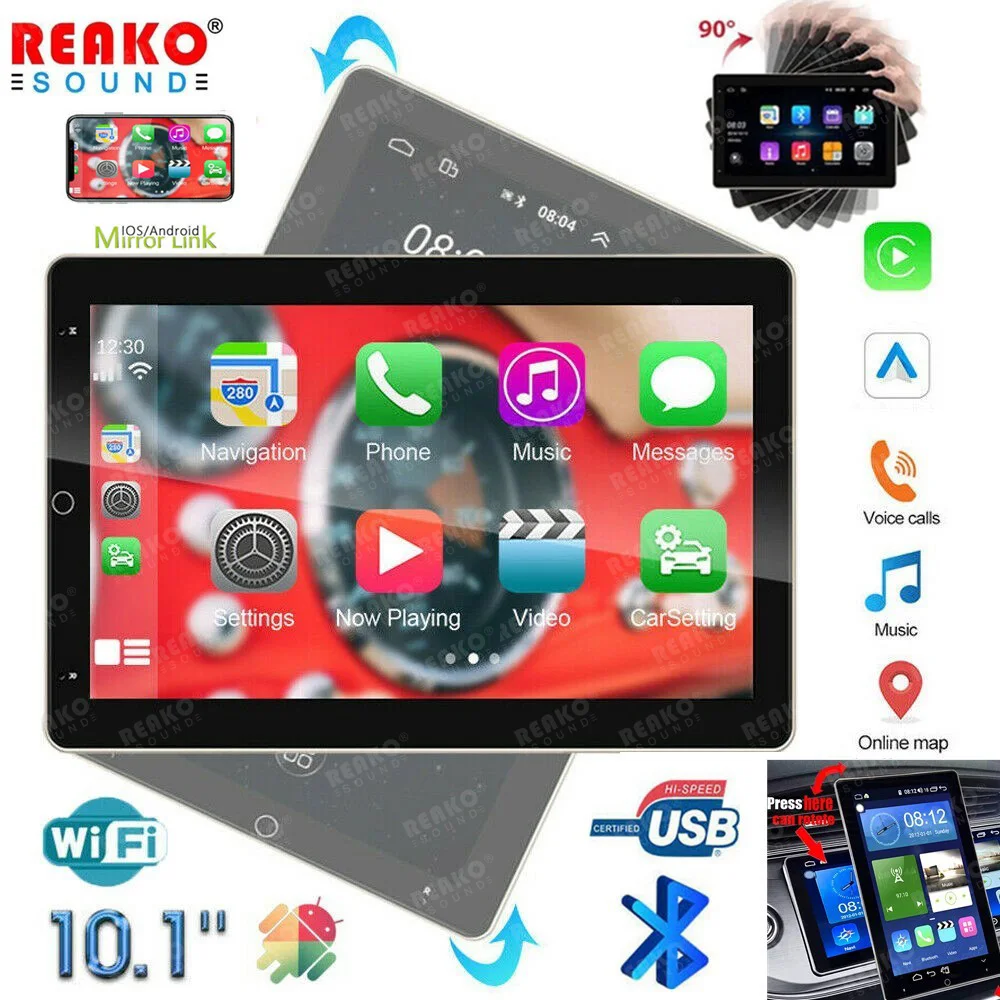 

REAKOSOUND Universal 2 Din CarPlay Rotatable Android AutoRadio Car Radio 10" Screen Intelligent Systems Multimedia Player Unit