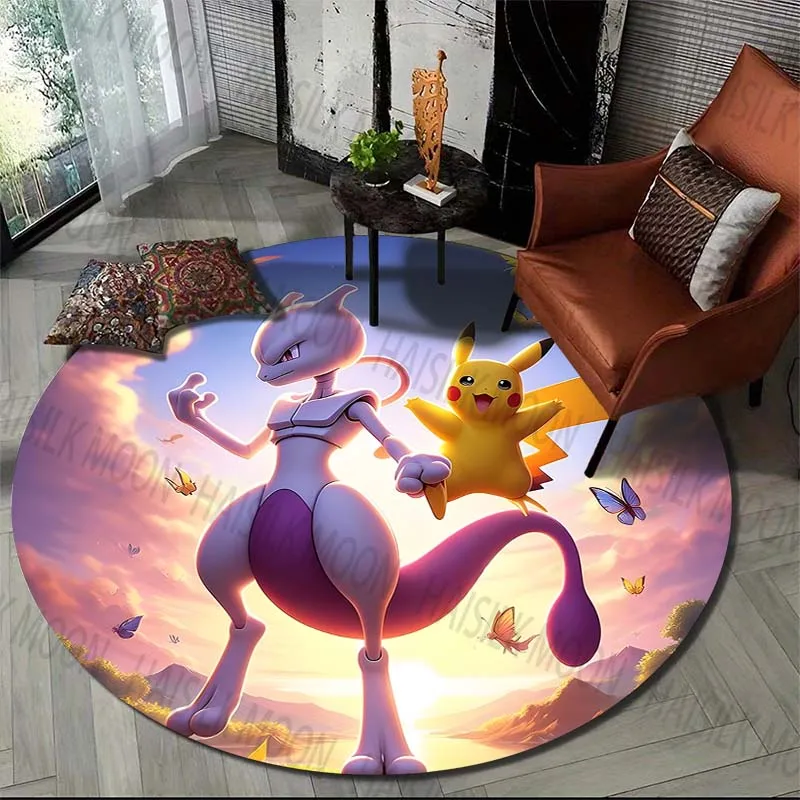 

Ковер с изображением покемона, мультяшный Аниме Пикачу, Mewtwo, круглый ковер для всей семьи, ковер для спальни, гостиной, гостиной, коврик для спальни, прикроватный напольный коврик, Декор