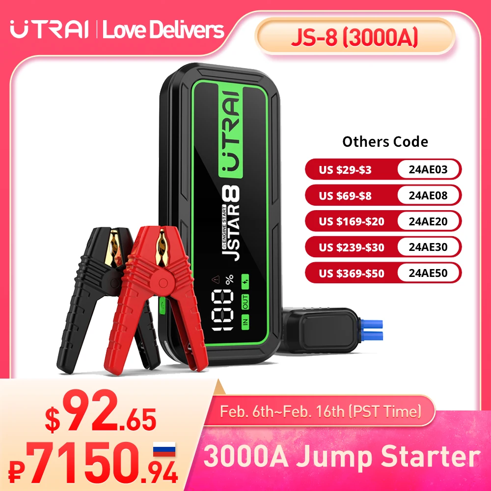 Utrai Car Jump Starter Power Bank 3000A 20000Mah Dispositivo Di Avviamento Auto Batteria Di Emergenza Booster Jump Starter Batteria Per Auto Starter