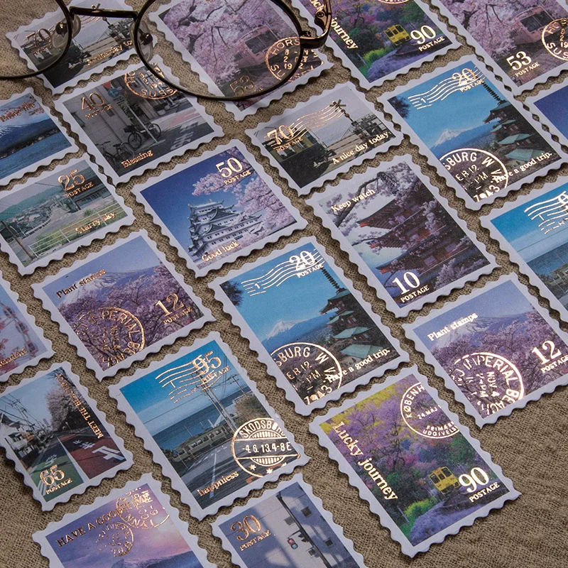 6 stili, 30 adesivi decorativi dorati a tema filatelistico da viaggio, per fai da te, scrapbook, etichette, diario, cancelleria, album, quaderni - immagine 3