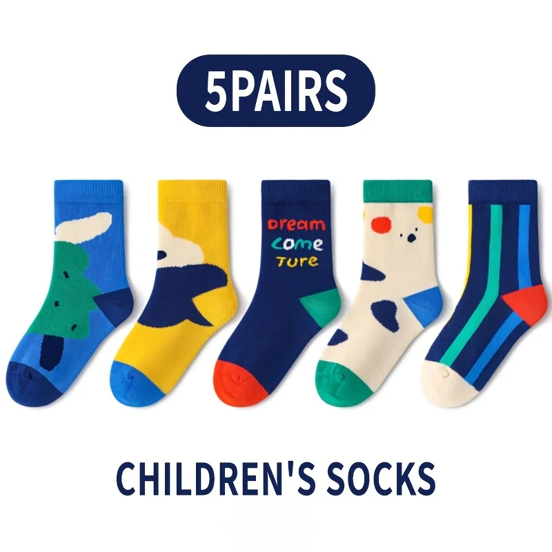 XJK Baby Socks Children Spring Socks Boys Funny Puppy Pattern Socks 5 Pairs Cotton Socks Kids Sock 4