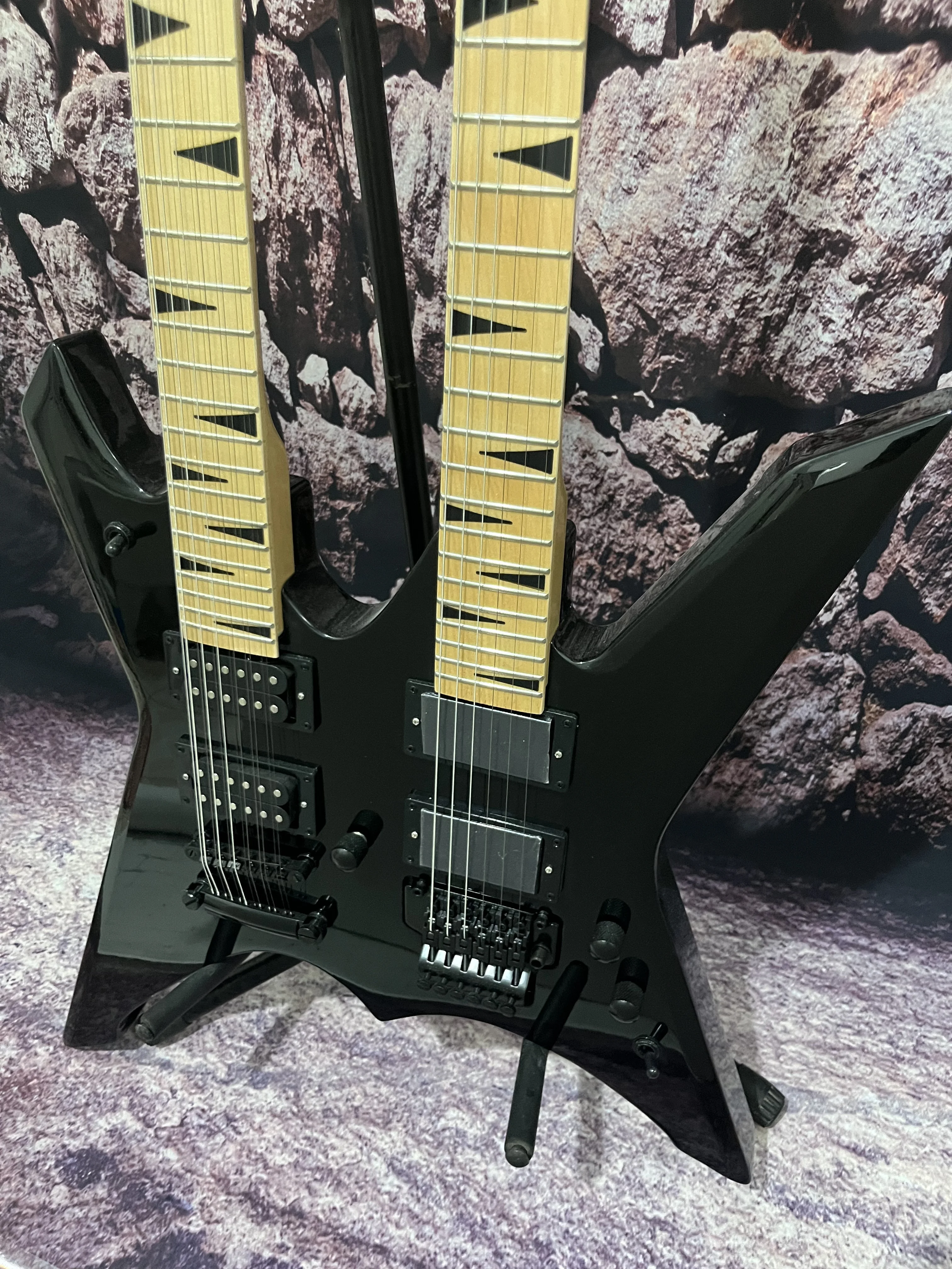 Factory electric guitar double neck black color tremolo system 12+6