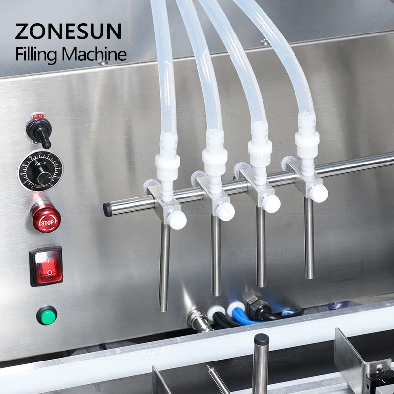 Desktop Automatic 4 Heads Peristaltic Pump Liquid Filling Machine With Conveyor for Perfume Water Filler ZONESUN ZS-DTPP4B