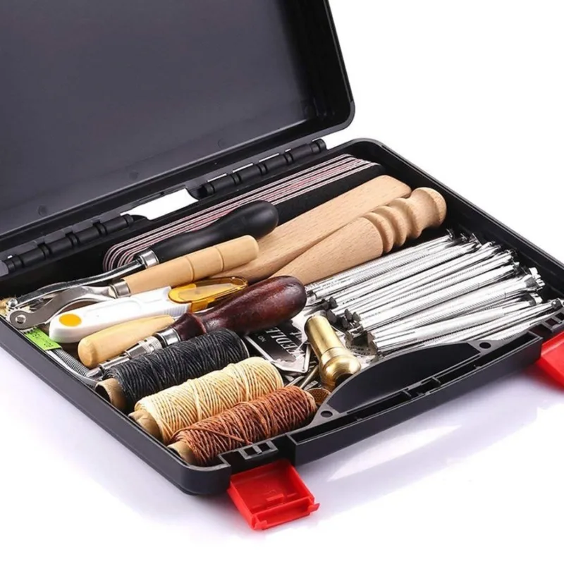 59 Pcs/Set Leather Craft Hand Tools Kit for Hand Sewing Stitching Stamping Saddle Making Groover