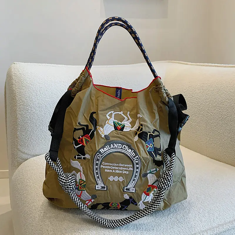 Chic Embroidered Tote Bag - Spacious, Lightweight & Foldable Handbag