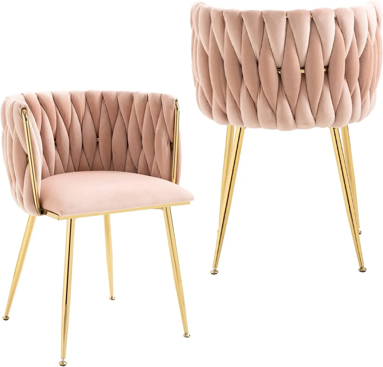 

Modern Velvet Dining Chairs Set of 2 Hand Weaving Accent Chairs Living Room Chairs Upholstered Side Chair with Golden Metal Legs