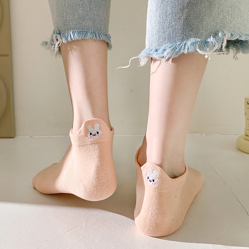 5 Pairs Korean Style Kawaii Candy Color Ankle Socks – Funny Animal Design, Cotton, Spring/Summer Collection