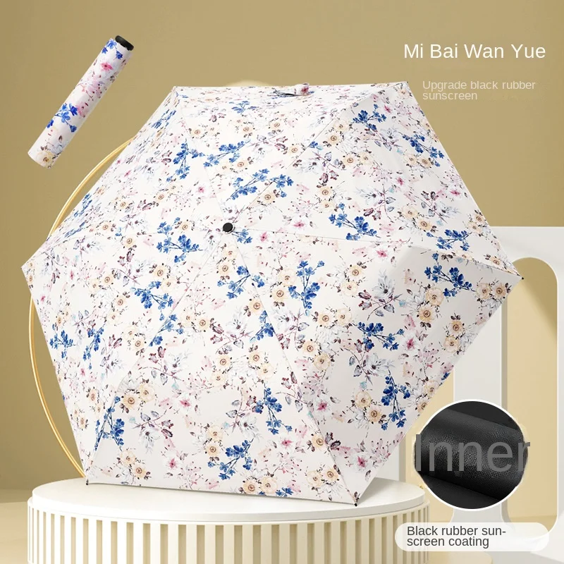 Ultra-light Umbrella Three-fold Feather Compact Portable Wind-resistant Vinyl Rain or Shine Sun Umbrella