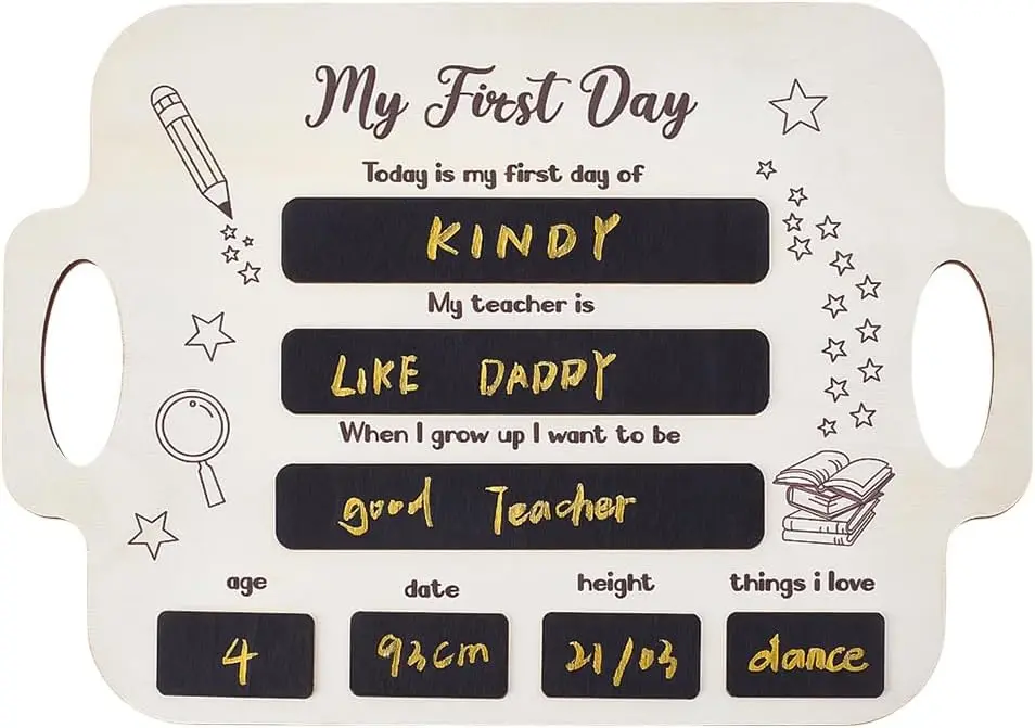 Okulun İlk Günü Tahta Levhası Ahşap Okul Tahta Levhası Okula Dönüş Hediyesi Öğrenciler için Fotoğraf Prop Siyah 11.7x8.2 inç