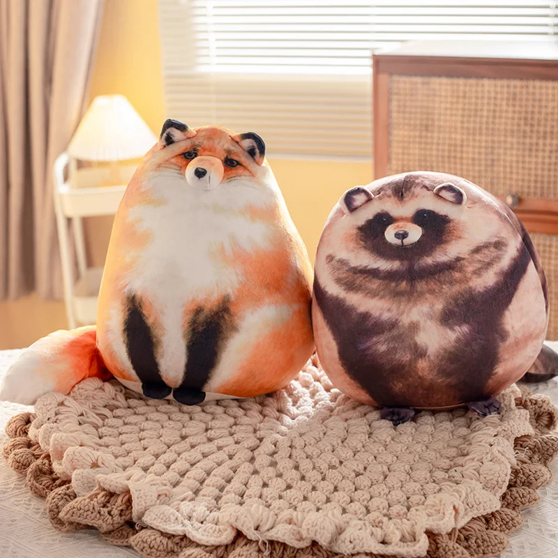 

Simulation 3D Print Fox Cat Plush Throw Pillow Toy Cartoon Stuffed Animals Raccoon Plushies Doll Cushion Anime Soft Kids Toys
