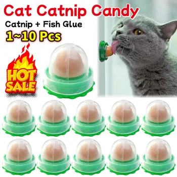 1-10pcs Cat Catnip Licking Candy Sugar Ball Wall Suckers- Interactive Ball Cats Mint Toy 1