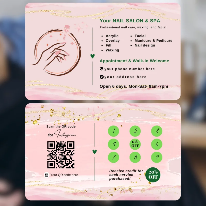 DsgnTouch Özel Baskılı Pembe Kağıt Sadakat Kartı Perakende Mağaza Cafe Fırın Salonu Ödül Kartları Toplu Ücretsiz Tasarım Şablonu