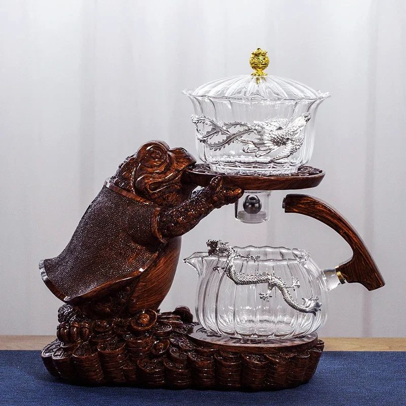 Creative Tea Toad Shape Teapot Automatic Maker Pu'er Oolong Teapot And Cup Set Heat-resistant Glass Holder Base Tea