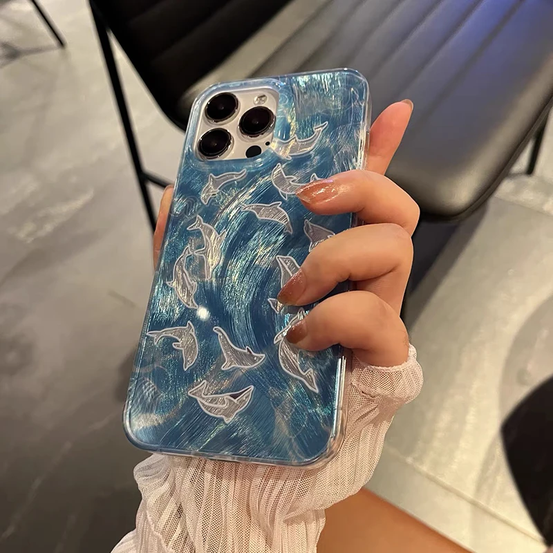 Carved Dolphin Sea Sparkling Lustre Lining Phone Case