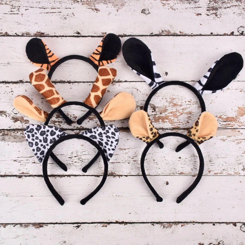 Animal Costume Set Leopard Giraffe Ear Headband Tail Halloween Cosplay Supplies