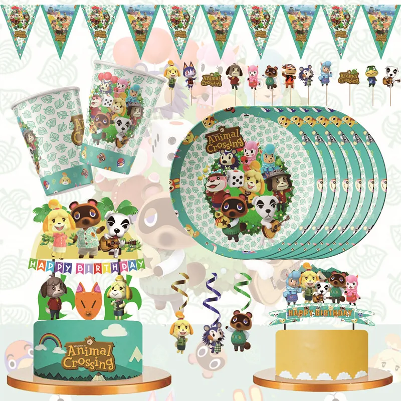 Disney Animal Crossing Birthday Theme Gift Animal Crossing Forniture Per Feste Usa E Getta Tazze Per Feste Tovaglioli Pull Flag Cake Set Gifts