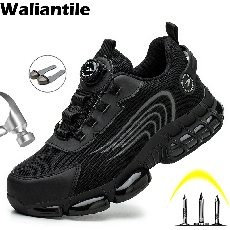 Waliantile Lace Free Men Safety Shoes Sneakers For Industrial Working Boots Puncture Proof Steel Toe Indestructible Work Shoes,safety shoes,men shoes