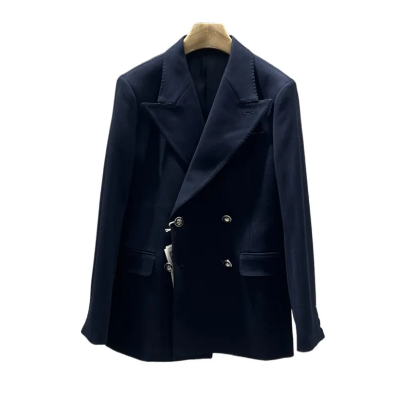Double Breasted Blazer Jackets Men High Quality Plain Color Mens Casual Blazers Slim Fit Business Formal Wear Luxury Suit Coats
