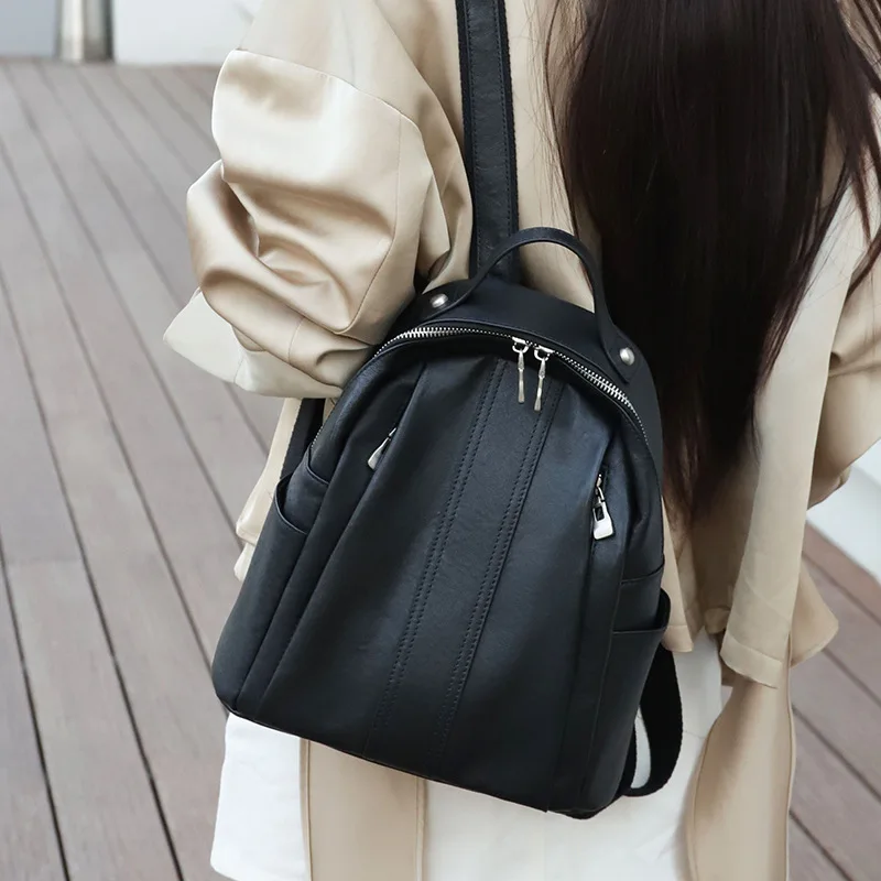 Layer Soft Leather Backpack Women Fashion Large Capacity Backpack