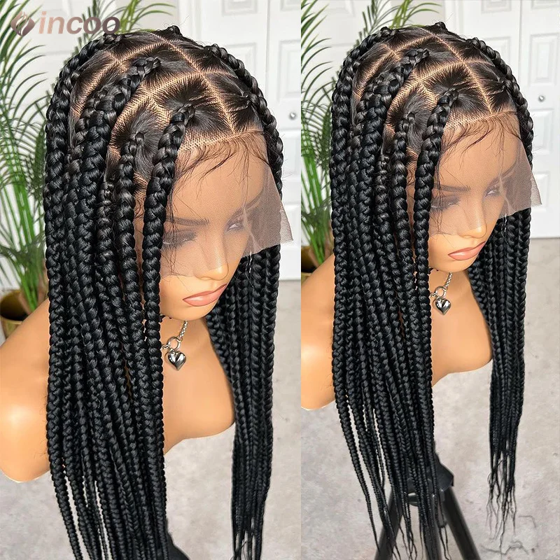 Synthetic 360 Full Lace Wigs Jumbo Box Braided Wigs Knotless Braids Lace Wig For Black Women Long 36&ldquo; Cornrows Box Braided
