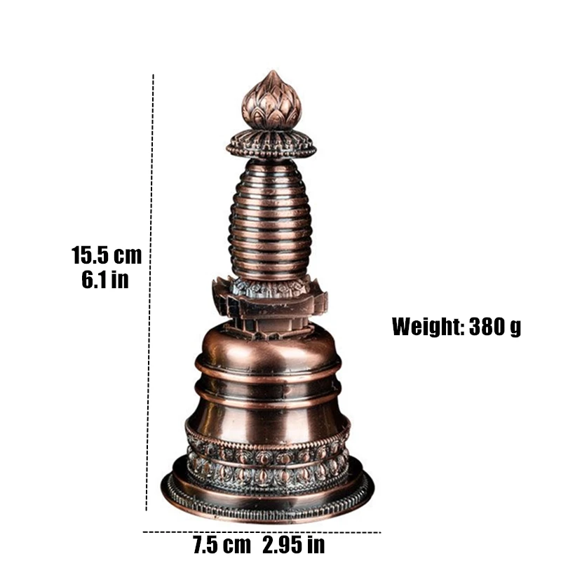 Handicraft Tibetan Bronze Stupa Auspicious Alloy Tantric 15cm Stupa Engraved Buddhist Home Indoor Altars Desktop Decorative 6