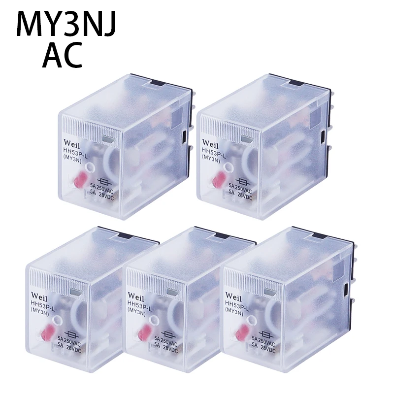 

5PCS Power Relay New Type Frosting Micro Mini Relay HH53P MY3NJ 11Pin AC6V12V/AC24V/AC110V/AC220V 380V Copper Coil High Quality