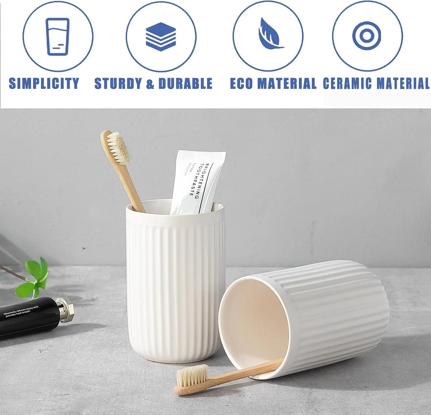 White Toothbrush Holders for Bathrooms - 1 Cups Ceramic Toothbrush Toothpaste Holders, White Bathroom Tumbler Cups Reusable