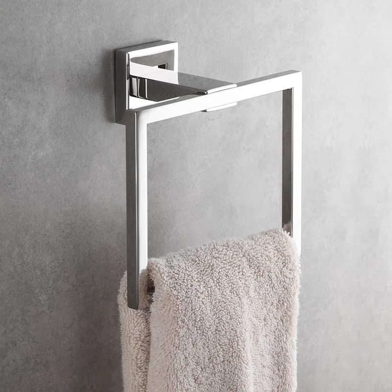 SUS 304 Stainless Steel Towel Ring Wall Mounted Hand Towel Holder Drilling Square Accessory Rag Holder for Bathroom