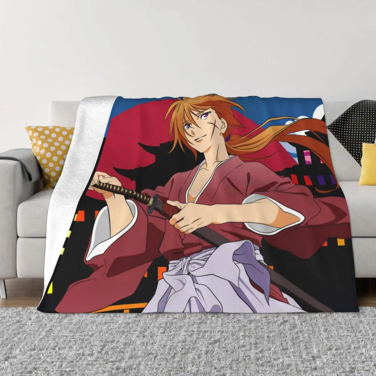 

Rurouni Kenshin Manga Blanket Flannel Retro Kenshin Himura Cozy Soft FLeece Bedspread