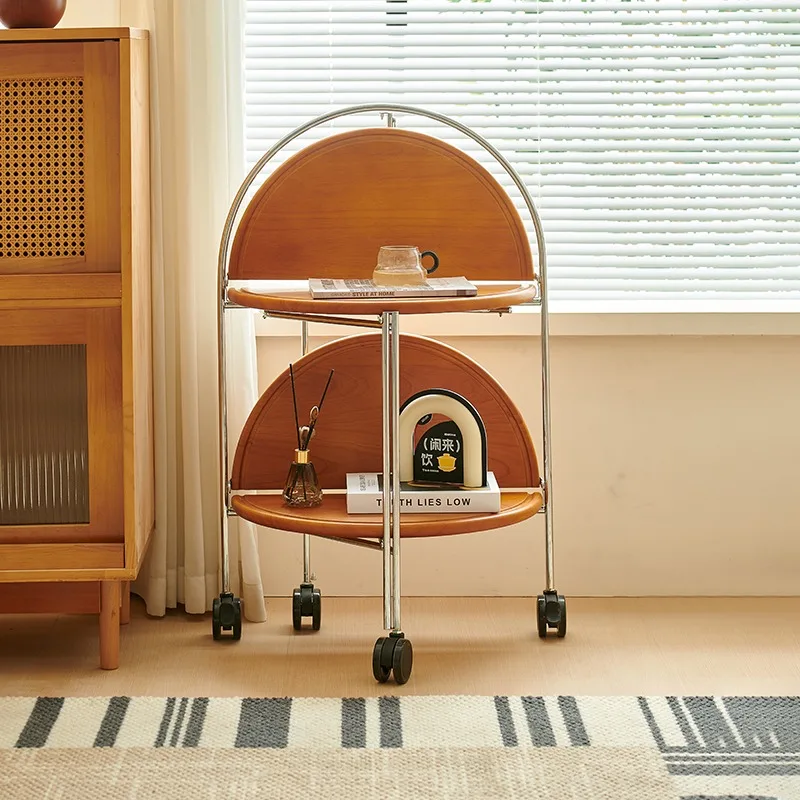 Vintage Solid Wood Sofa Side Table Trolley Living Room Small Household Coffee Table Nordic Mobile Folding Cart Bedside 카트손수레