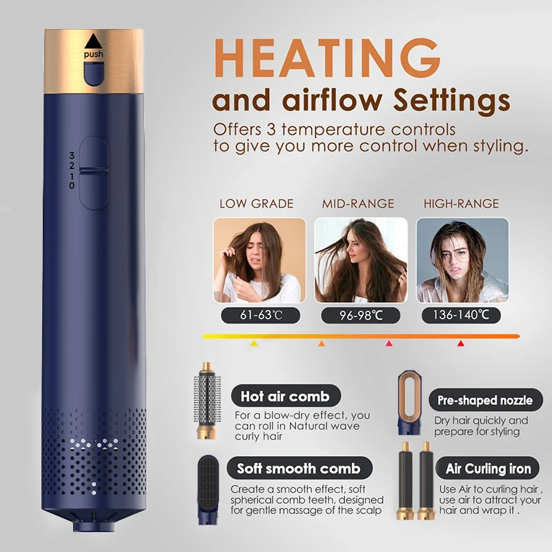 5 in 1 Electric Hair Dryer Hair Curler Set Suitable All Hair Types Multiple Temperature Wind Regulat 6