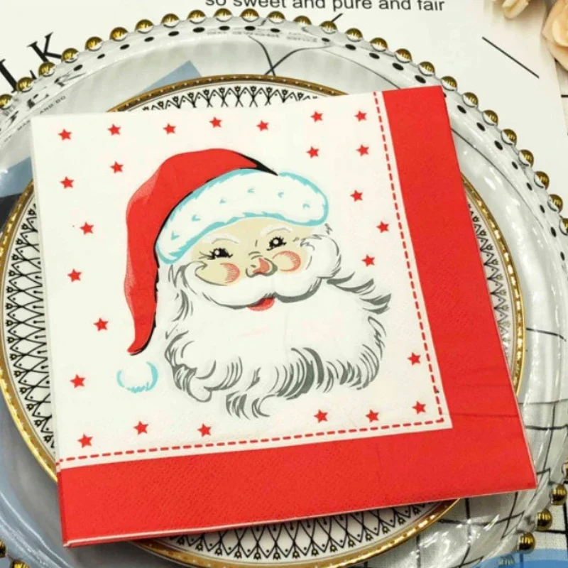 Colorful Printed Tissue Paper Santa Claus Cute White Beard Colorful Napkins Hotel Festival Party Tissue Paper Christmas
