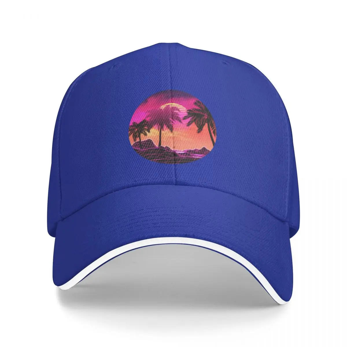 

Pink vaporwave landscape with rocks and palms Baseball Cap Ball Cap Military Tactical Cap Sun Cap Hats Men Cap Women'S