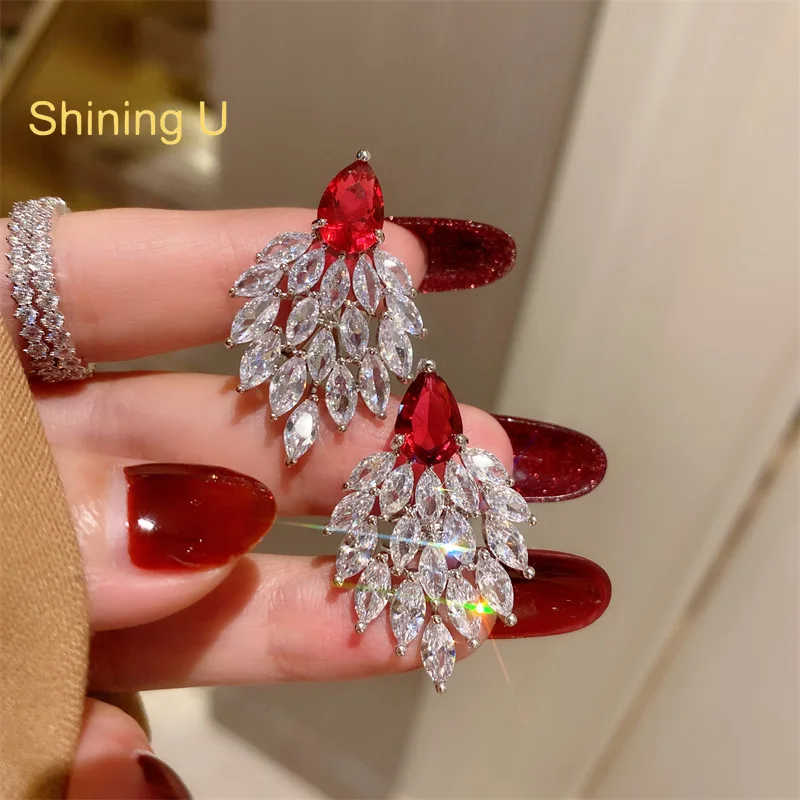 Shining U Red Zircone Gems Waterdrop Marquise Cut Orecchini Per Le Donne Fashion Jewelry Gift