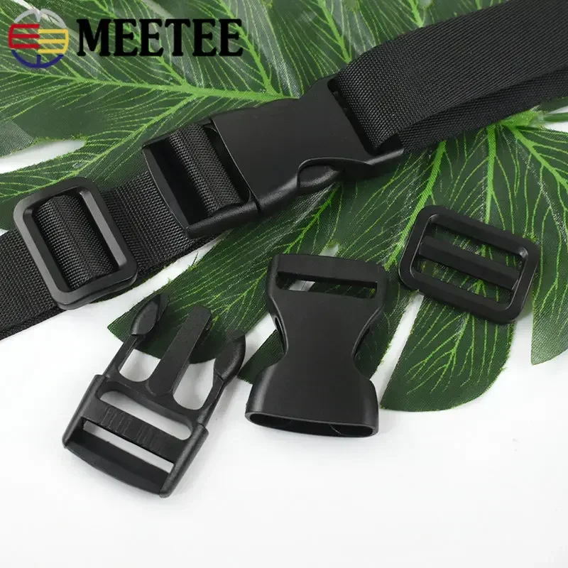 1Set Black Plastic Side Release Buckle Tri-Glide Sliders Webbing