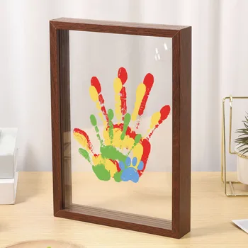 Kit di impronte di mani per famiglia fai-da-te Set di cornici per ricordi di impronte di mani e impronte di bambini Cornice in legno artigianale fai-da-te con vernice acrilica per presenti