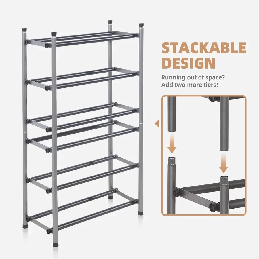 Expandable Shoe Rack 12 Pairs Stackable Small Shoe Rack Metal Adjustable Shoes Organizer for Closet Entryway Hallway Garage Fro