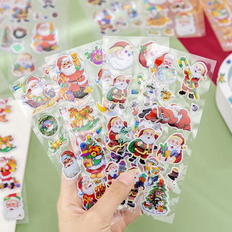 10Pcs/Lot Merry Christmas 3D Bubble Stickers Kawaii Cartoon Animal Santa ClausPuffy Notebook Label Memo Decoration Xmas Decor