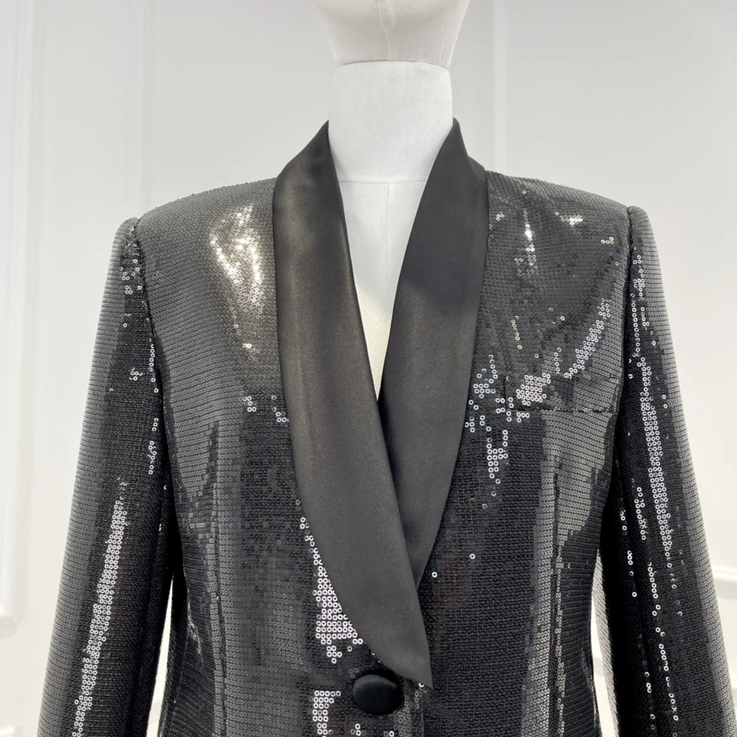 Black Sequined Blazer Women 2022 Autumn New Arrival High Street Fashion Style Unique Desginer Clothes