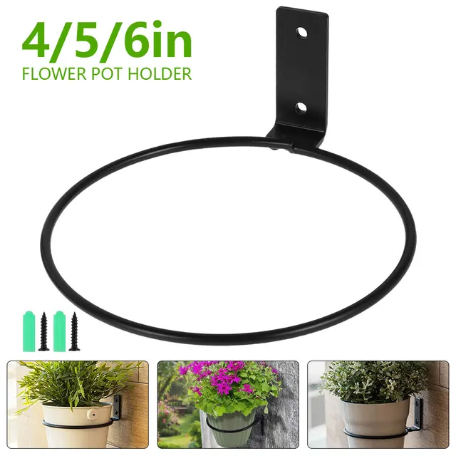 Flower Pot Trays Wall Mounted Pot Ring Holder Metal Planter Hooks Hangers Wall Bracket Plant  storage rack Garden 4