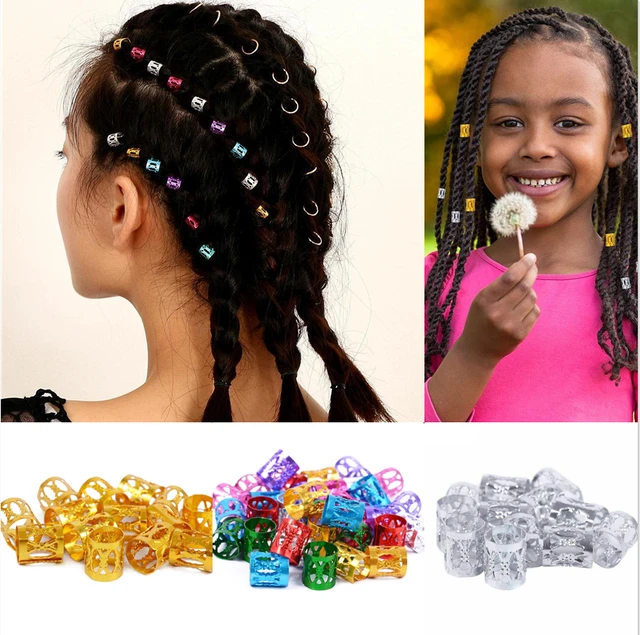 100pcs Gold and Silver Hollow Out Dreadlock Hair Rings Adjustable Cuff Clip  Hair Braids Dirty Braids Beads Hair Accessories