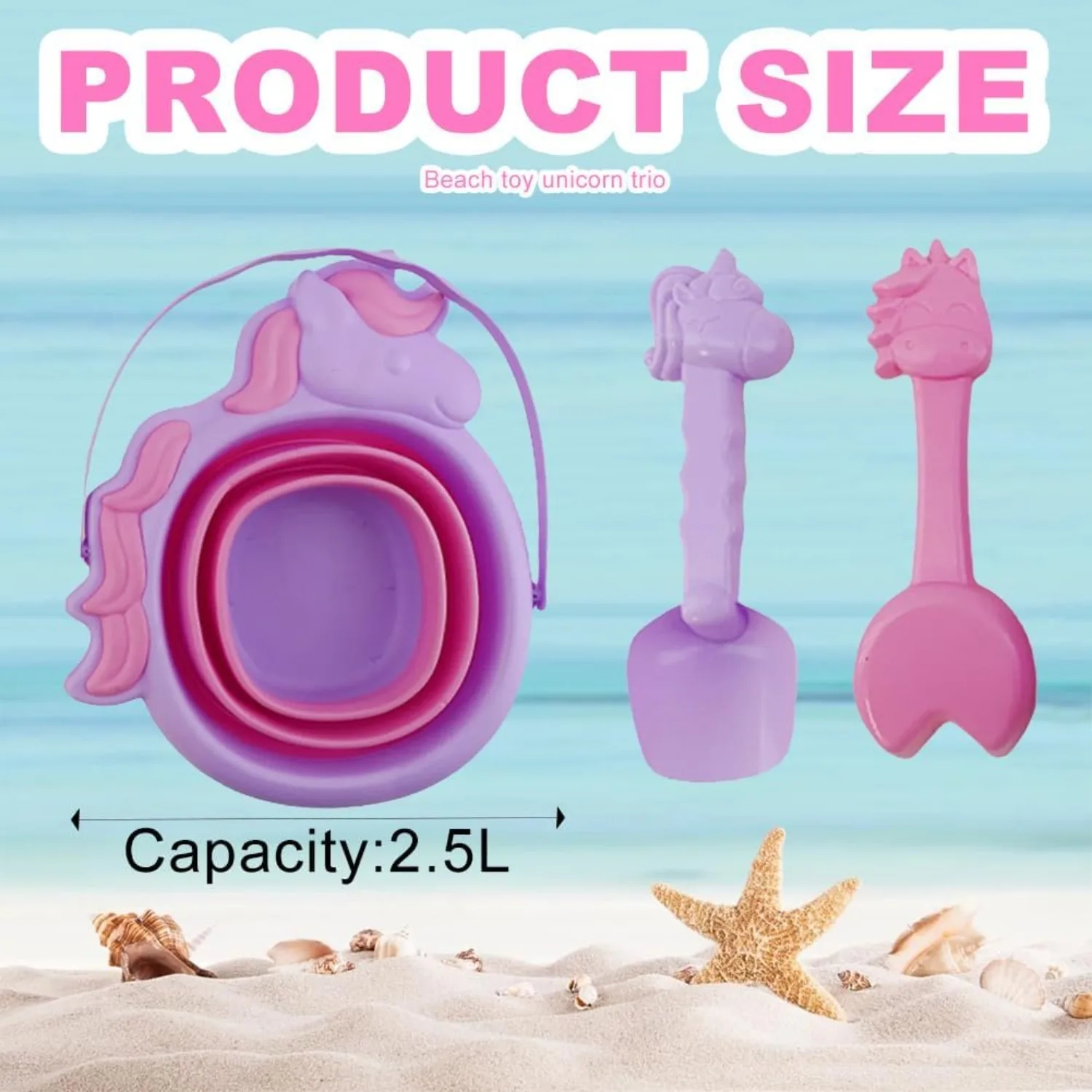 Foldable Bucket Beach Shovel Sandbox Toys Cute Unicorn Dinosaur Toys for Kids Travel Collapsible Bucket Sand Tool Kits for Girls 2