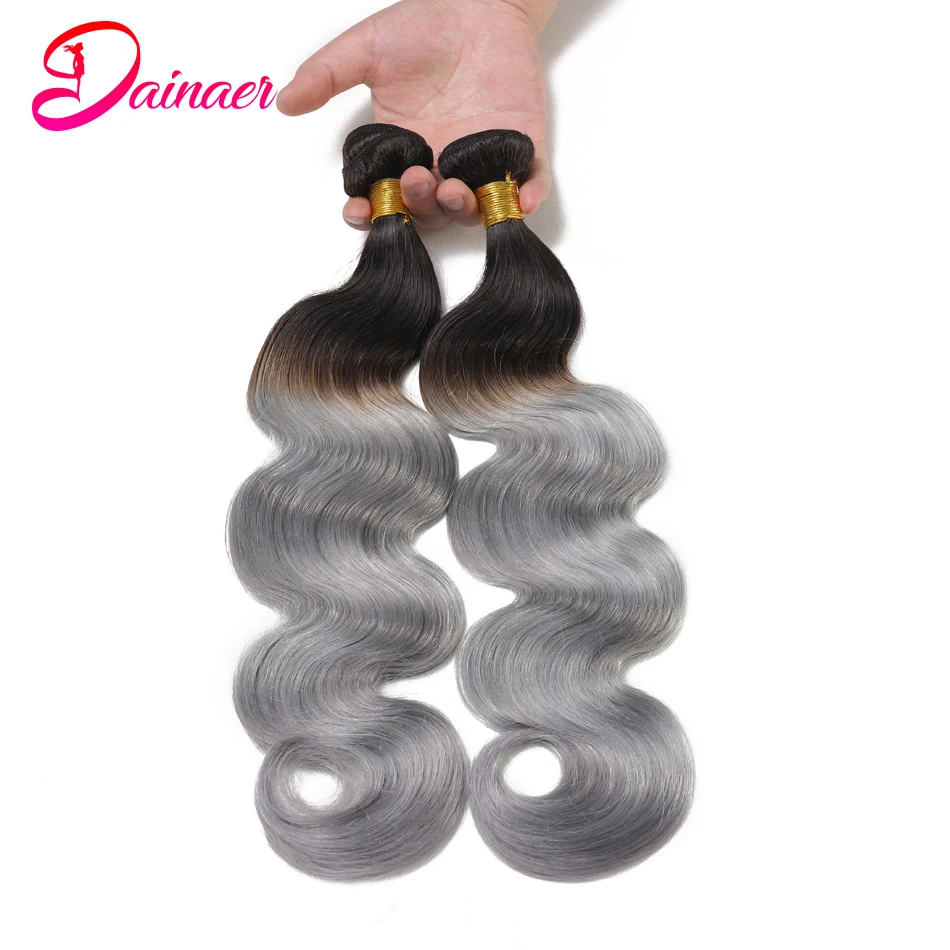 1B Silver Body Wave Bundles Human Hair 1/3 PCS Ombre Grey Two Tone Hair Extensions Remy Human Bundles New Fashions