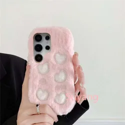 INS Korean Fluffy Loves Heart Phone Case Cover for A05 (Pink)