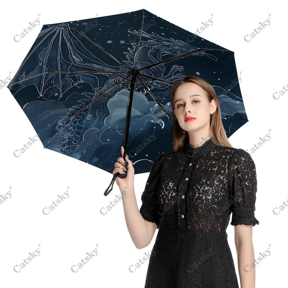 

Зонт «дракон с звездным небом», складной автоматический зонт от дождя, 3 предмета, защита от солнца, инструмент для путешествий и прогулок